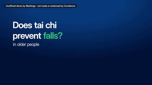Our film of Covidence's product at its question, "Does tai chi prevent falls in older people?"