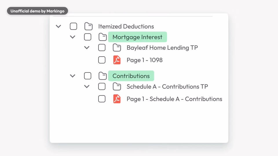 Our film of Juno's product: its documents tree, Mortgage Interest lit