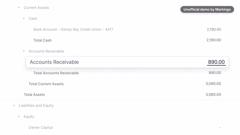 Our film of Kick's product: its balance sheet in the live product, Accounts Receivable lit